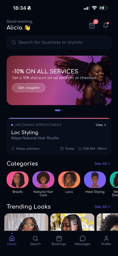 Browse stylists and services on the home screen